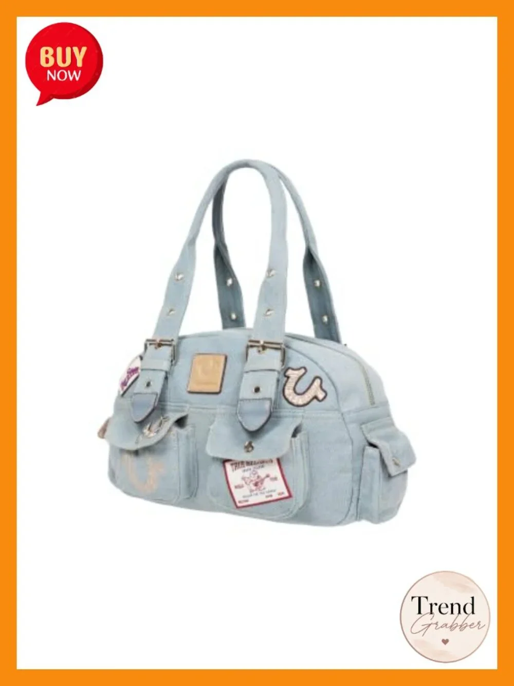 Multi-Patch Denim Satchel with Adjustable Straps